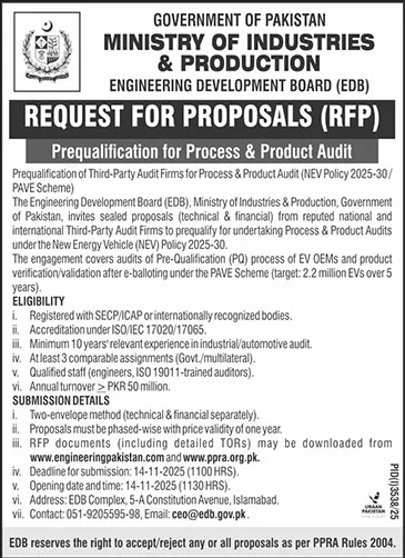 Ministry of Industries & Production Tender Notice